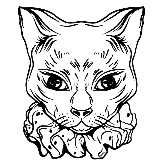 Vecteur vector hand drawn lllustration of cat antistress coloring page with high details isolated on white