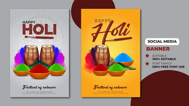 Vector Holi Banner Flyer Illustration Social Media Post Banner Template.