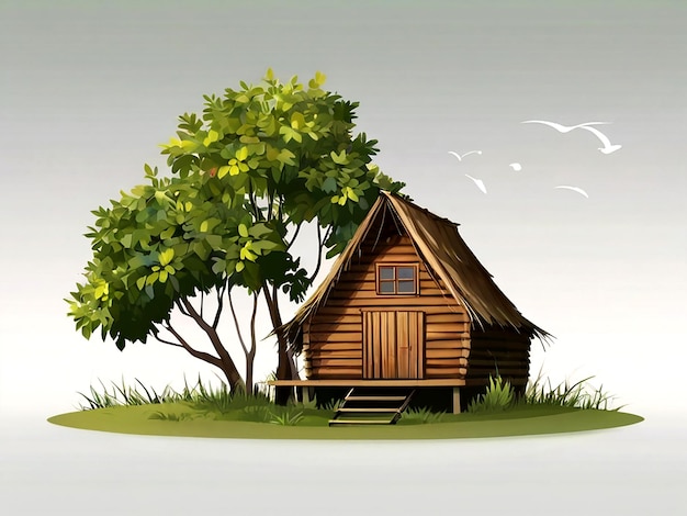 Vector Hut avec vecteur arbre isolé