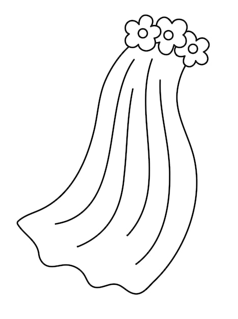 Vecteur vector icône de voile noir et blanc illustration de vêtements de mariée ligne mignonne accessoire de fille nouvellement mariée page de coloration de cérémonie de mariage contour de dame mignonne voile avec des fleursxa