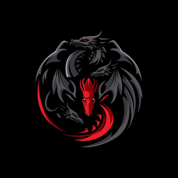 Vecteur vector d'illustration de la conception du logo du cercle de dragon signe de bête mythologique