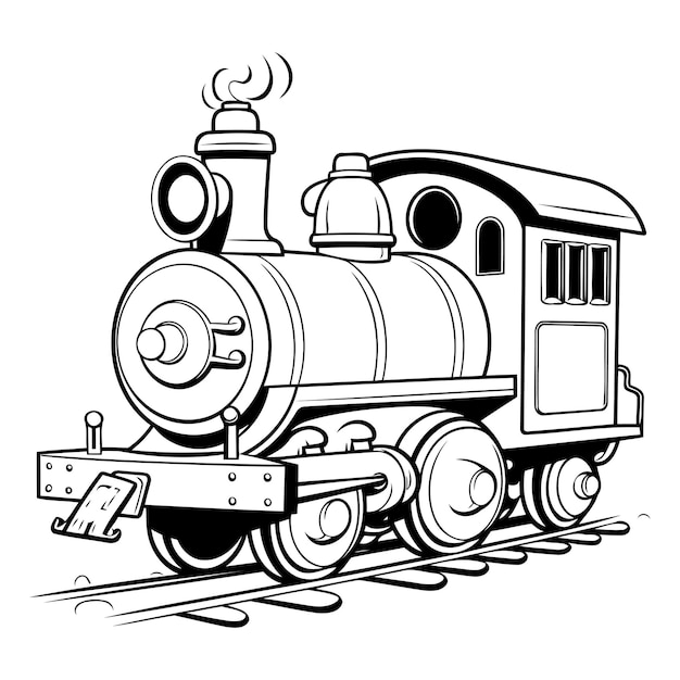 Vector D'illustration De Dessins Animés En Noir Et Blanc Du Train à Vapeur Vintage