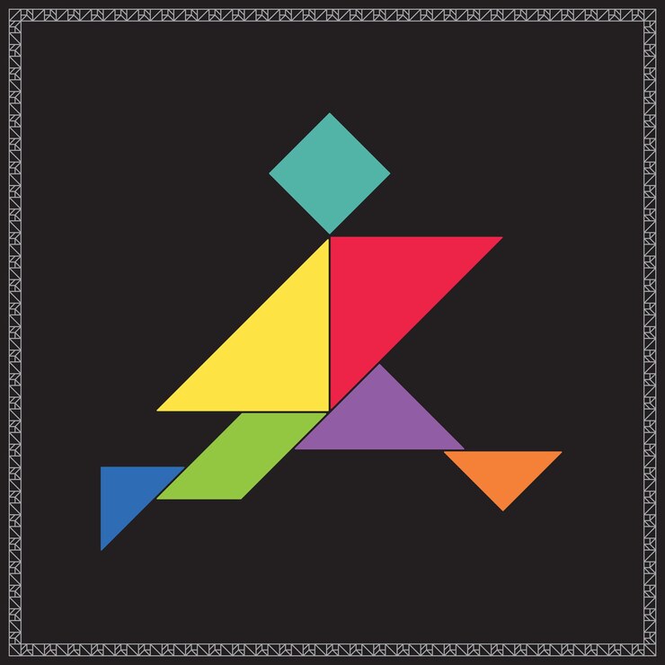 Vector de l'illustration géométrique colorée de Tangram Puzzle Boy