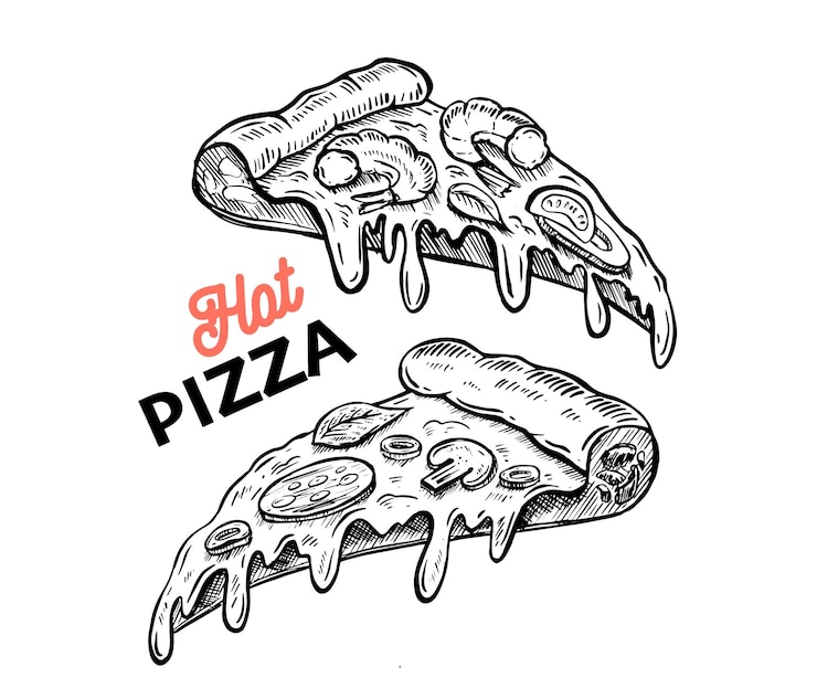 Vecteur vector d'illustrations dessinées à la main pour des pizzas chaudes