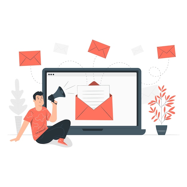 Vector d'illustrations semi-plat de la campagne par courrier électronique