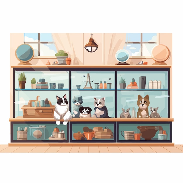 Vector Intérieur De La Boutique D'animaux De Compagnie