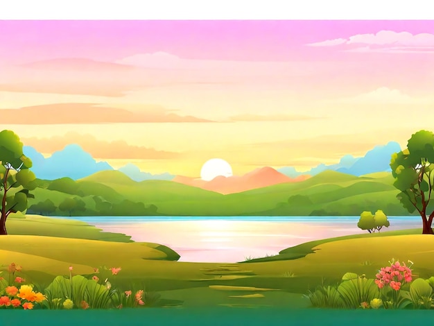 Vector Isolé Scène De Paysage Vide Du Parc Naturel Au Coucher Du Soleil Vector Isolé.