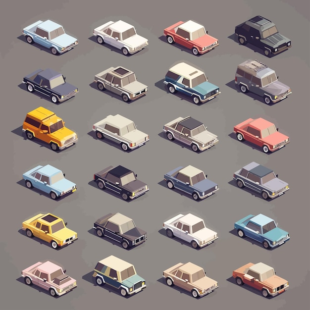 Vecteur vector_isometric_low_poly_car_icon_set (ensemble de vecteurs isométriques)