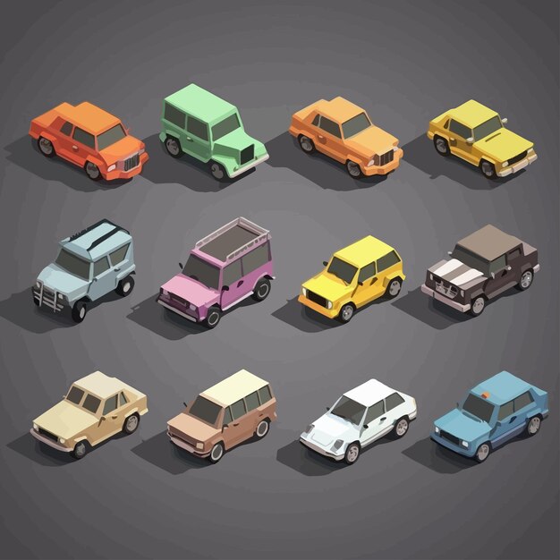 Vecteur vector_isometric_low_poly_car_icon_set (ensemble de vecteurs isométriques)