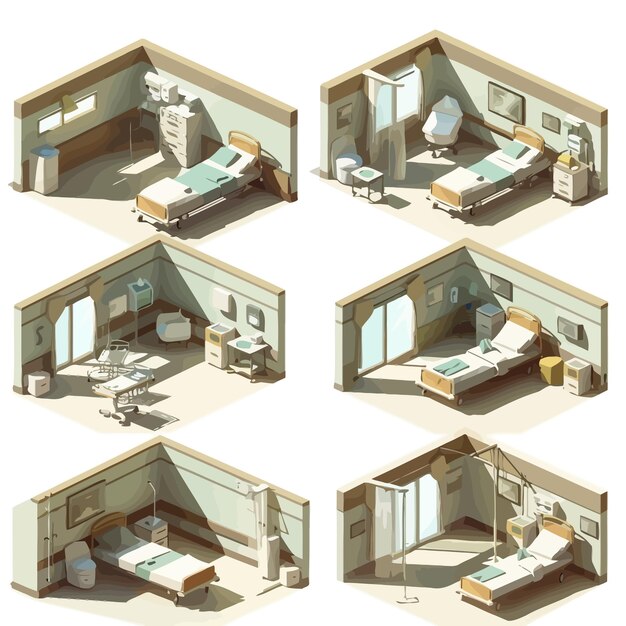 Vecteur vector_isometric_low_poly_hospital_rooms