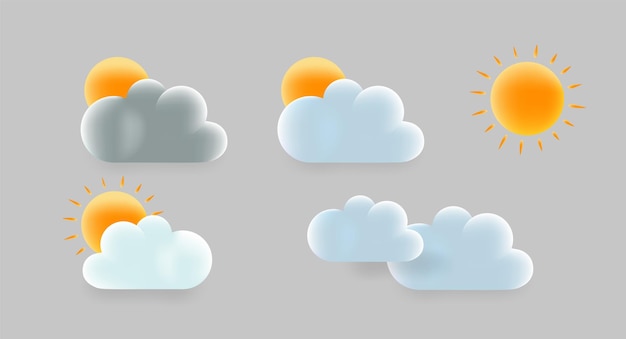 Vector de jeu d'icônes météorologiques de nuages de dessins animés