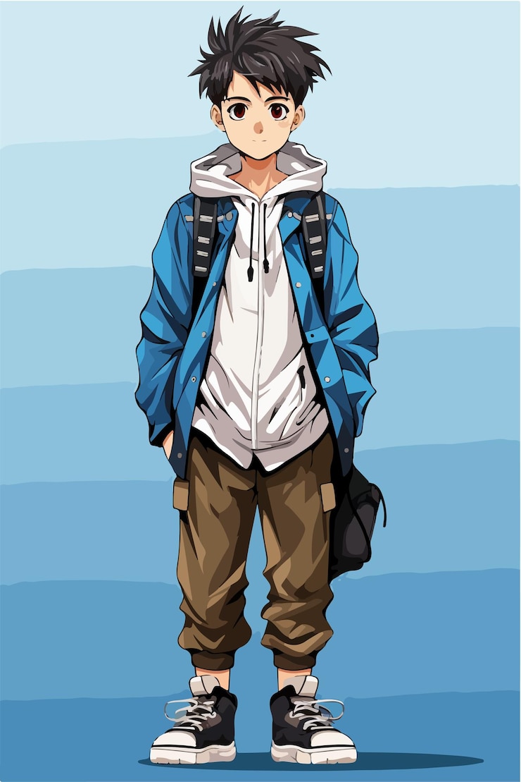 Vecteur vector jeune homme animestyle personnage vecteur dessin d'illustration manga anime garçon