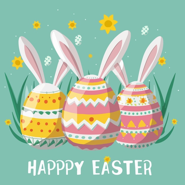 Vector Joyeux Pâques Avec Trois œufs Et Des Oreilles De Lapin Conception Télécharger Gratuitement