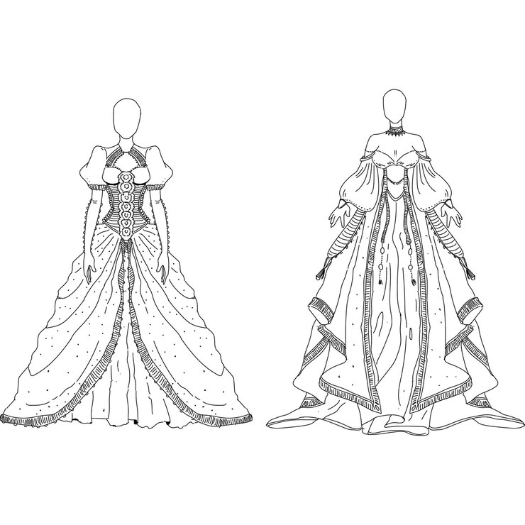 Vecteur vector libre dessiné à la main femmes robe de mariée mode