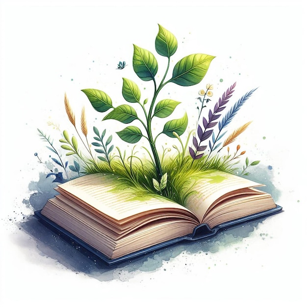 Vector Un Livre Ouvert Avec Une Plante Qui En Pousse Une Illustration De Livre D'histoires