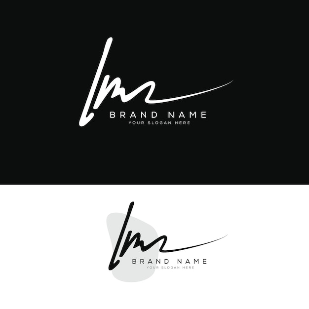 Vector l m lm lettre initiale écrite à la main et logo de signature