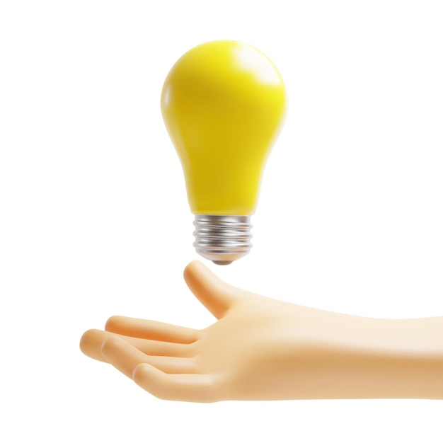 Vector de la main humaine de dessin animé tenant une ampoule jaune