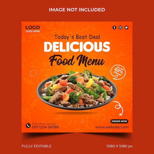 Vector menu de nourriture délicieuse et restaurant modèle de bannière de médias sociaux