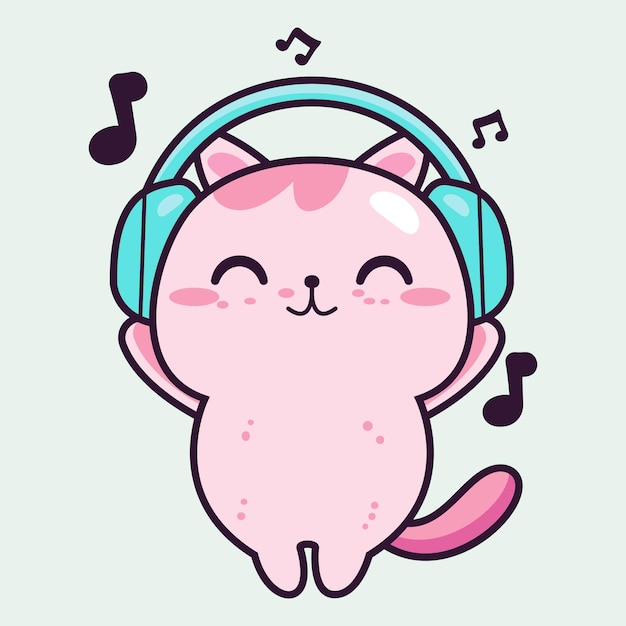 Vecteur vector d'un mignon chat qui écoute de la musique