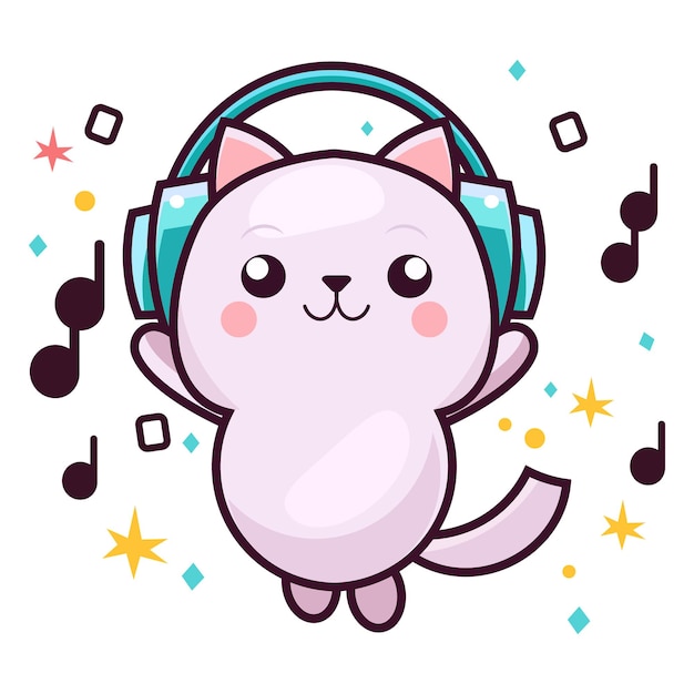 Vecteur vector d'un mignon chat qui écoute de la musique
