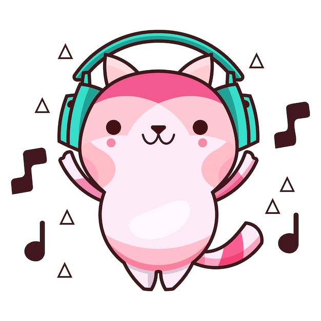 Vecteur vector d'un mignon chat qui écoute de la musique