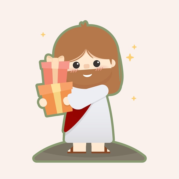 Vector Mignon Jésus-christ Avec Des Cadeaux