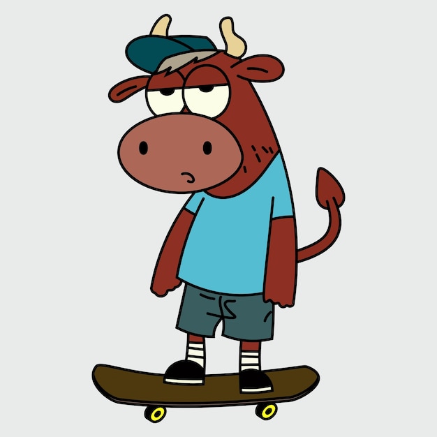 Vecteur vector mignon d'une vache qui fait du skateboard