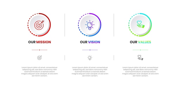 Vecteur vector mission vision valeurs infographie bannière modèle entreprise objectif conception infographique avec moderne