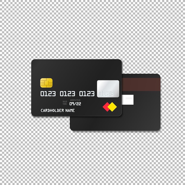 Vecteur vector mock up noir blanc carte bancaire en plastique face et dos illustration réaliste avec la conception de modèle d'ombre isolé sur fond transparent