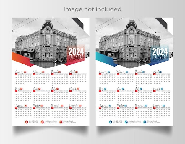 Vector de modèle de calendrier mural pour l'année 2024