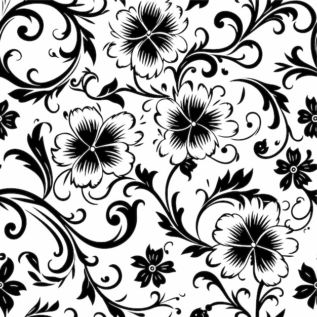 Vecteur vector motif sans couture texture un papier peint floral noir et blanc avec des fleurs noires