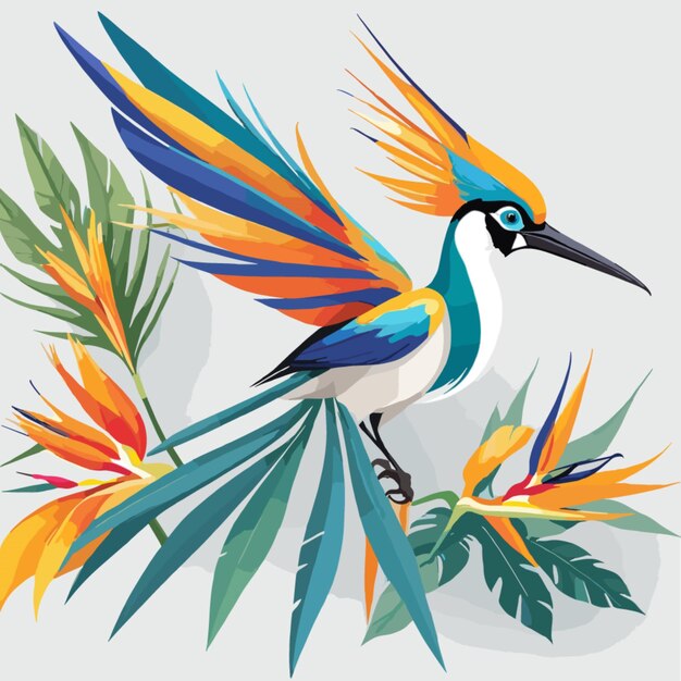 Vecteur vector de motifs d'oiseau exotique du paradis sur fond blanc