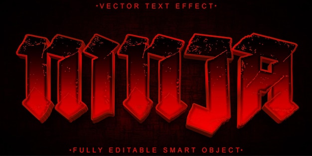 Vector Ninja Rouge Foncé Effet De Texte D'objet Intelligent Entièrement Modifiable