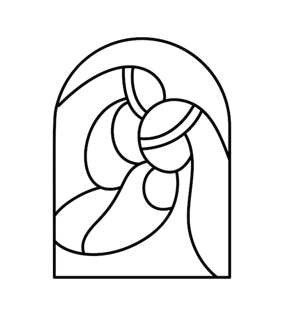 Vecteur vector de noël icône chrétienne religieuse crèche de l'enfant jésus avec marie et joseph logo