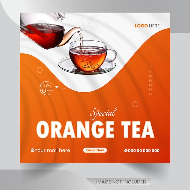 Vecteur vector orange modèle de menu de nourriture de thé pour les médias sociaux