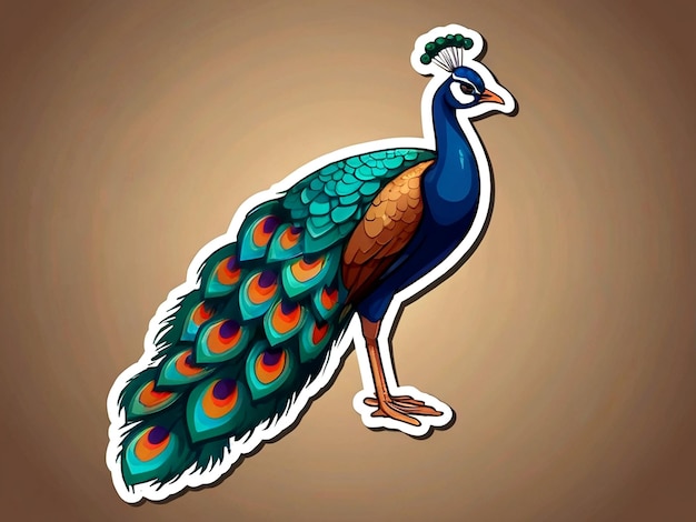 Vecteur vector peacock oiseau animal autocollant de dessin animé isolé