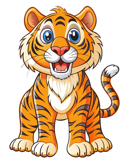 Vector De Personnage De Dessin Animé En Tigre 3d Sur Fond Blanc