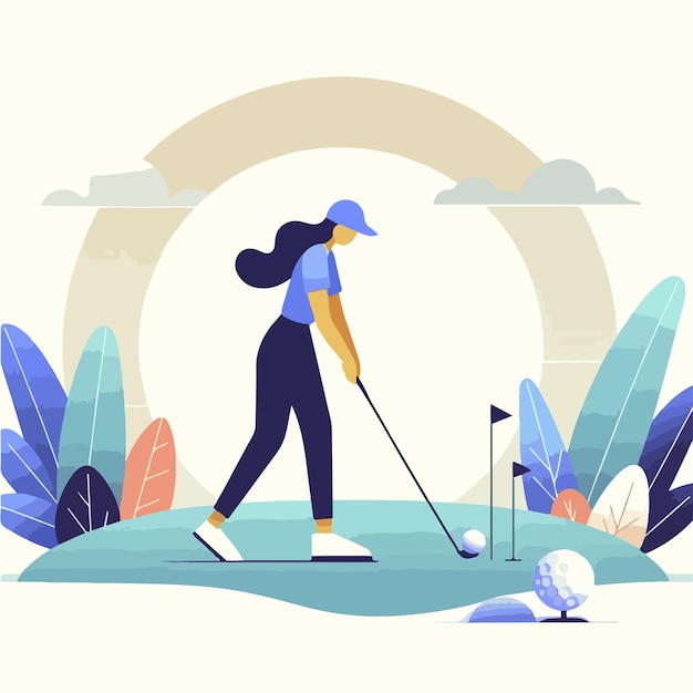 Vector De Personnes Jouant Au Golf Avec Un Style De Conception Plat Simple Et Minimaliste