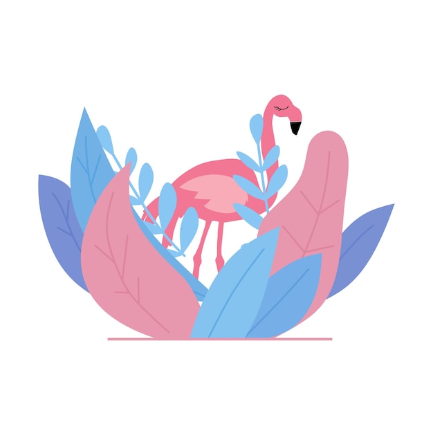 Vecteur vector pink flamingo avec feuilles illustrations sur fond blanc