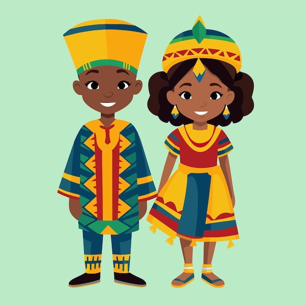 Vecteur vector plat couple africain enfants avec costume traditionnel