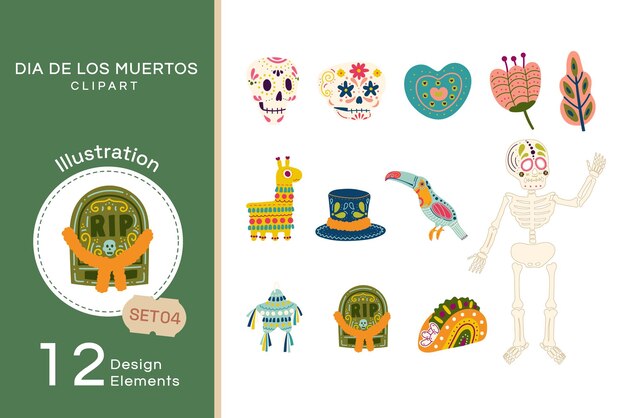 Vector Plat Dia De Los Muertos Clipart Set4 (en Anglais)