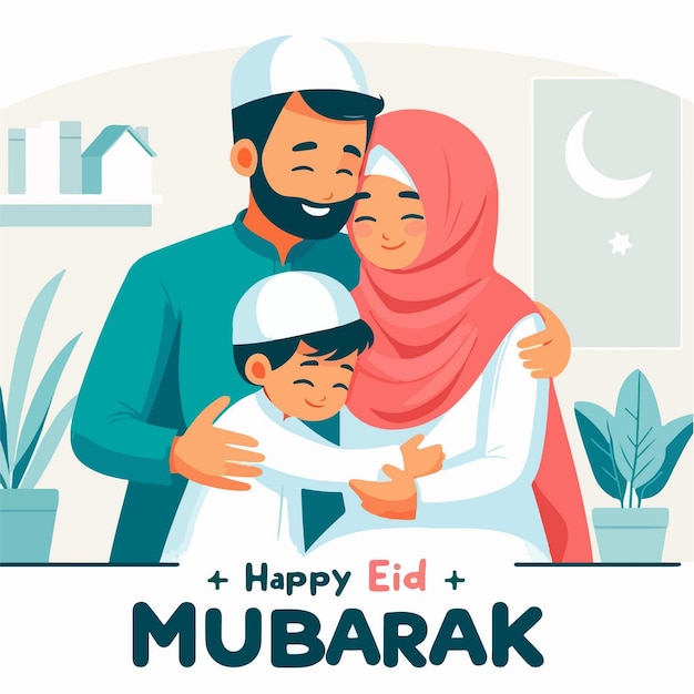 Vector Plat Eid Mubarak Illustration Eid Conception De Messages Sur Les Réseaux Sociaux