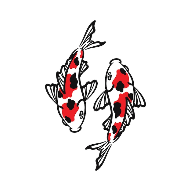 Vector De Poisson Koi Dessiné à La Main Illustration Artistique De La Ligne De La Carpe Koi