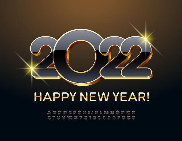 Vector Premium Greeting Card Happy New Year 2022 Or Et Noir Alphabet Lettres Et Chiffres Ensemble