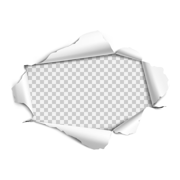 Vector réaliste déchiré trou déchiré dans la feuille de papier sur un fond transparent