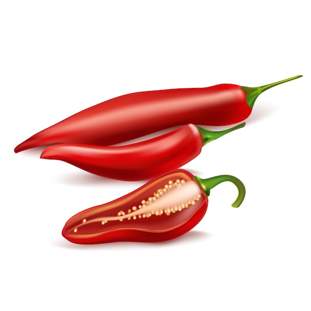 Vector réaliste détaillé de poivrons rouges 3D