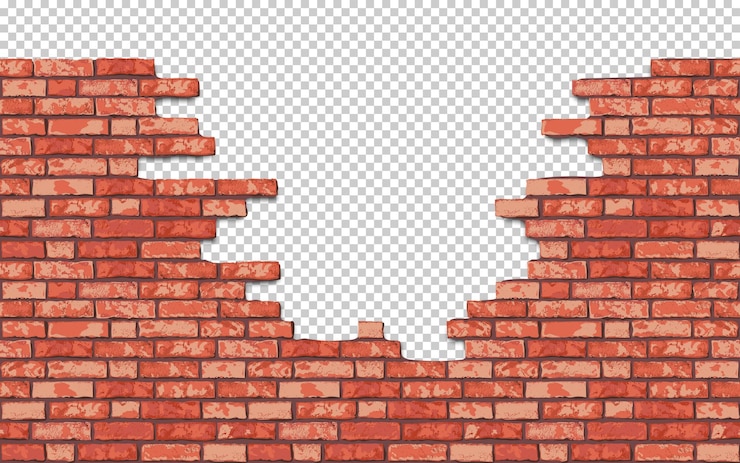 Vecteur vector réaliste mur de briques vieux cassé fond transparent horizontal trou dans la texture de mur rouge plat mur de pierre ancienne maçonnerie texturée brune pour l'impression design décoration fond papier peint
