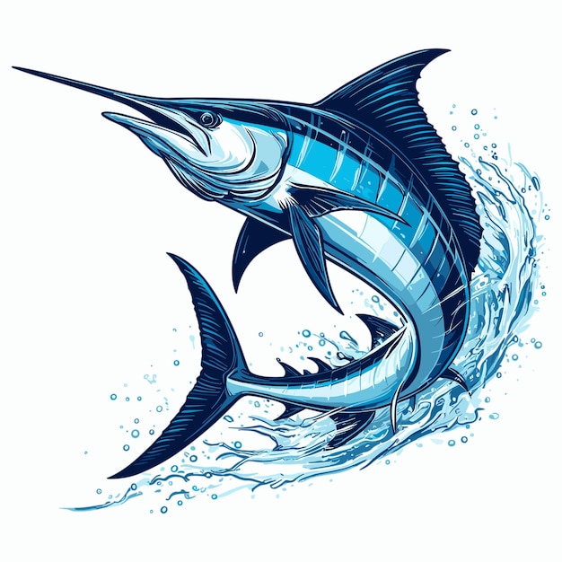 Vecteur vector de saut de poisson marlin bleu à fond blanc
