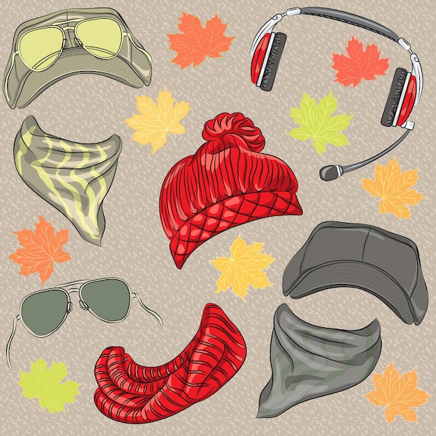 Vecteur vector set accessoires automne hipster