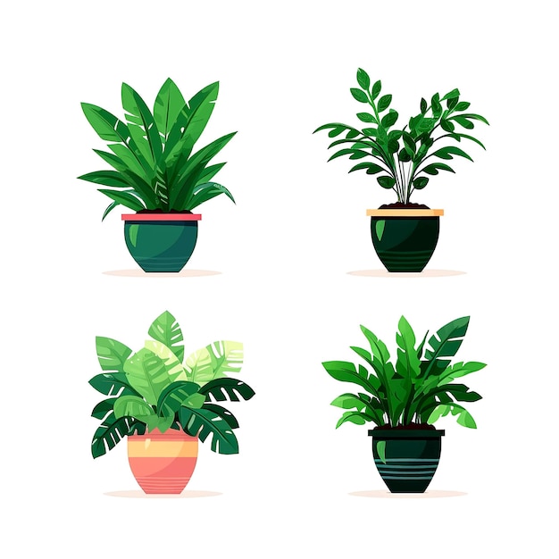 Vecteur vector set of houseplants indoor plant in modern flowerpot